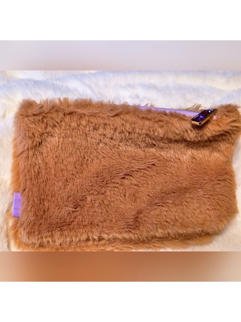 Ipsy Tan Faux Fur Cosmetic Bag